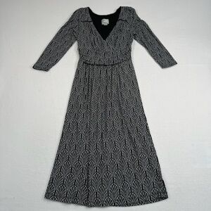 Maeve Black White Galena 3/4 Sleeve Midi Dress Womens Size S Lined Waist Detail